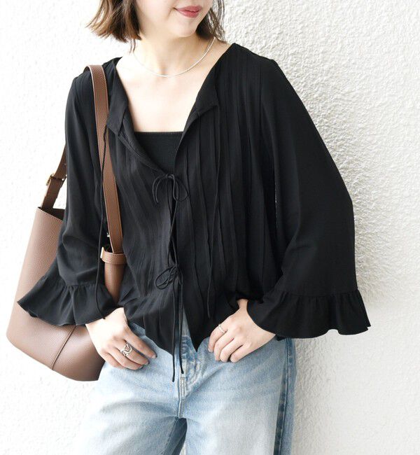 SHIPS any「SHIPS any:〈洗濯機可能〉ラッフル リボン ピンタック フレアスリーブ ブラウス」|シャツ・ブラウス|