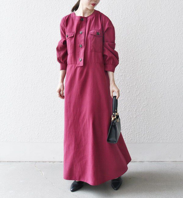 SHIPS any「SHIPS any:〈洗濯機可能〉ピーチスキン クルーネック ポケット フレア ワンピース」|ワンピース|