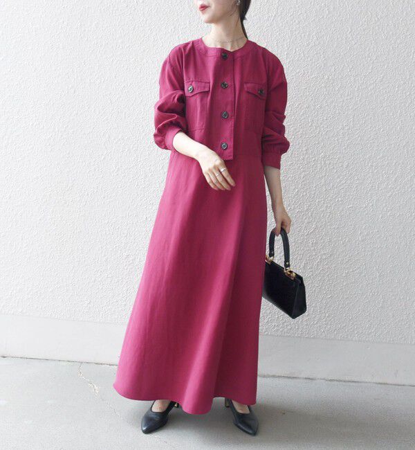 SHIPS any「SHIPS any:〈洗濯機可能〉ピーチスキン クルーネック ポケット フレア ワンピース」|ワンピース|