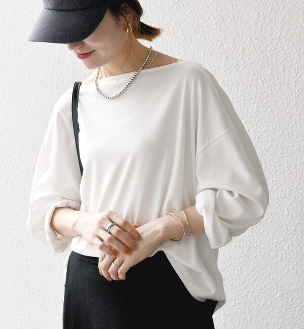 SHIPS any「SHIPS any:〈接触冷感/汗染み防止加工/洗濯機可能〉ボートネック ワイド ロンTEE」|Tシャツ・カットソー|ホワイト