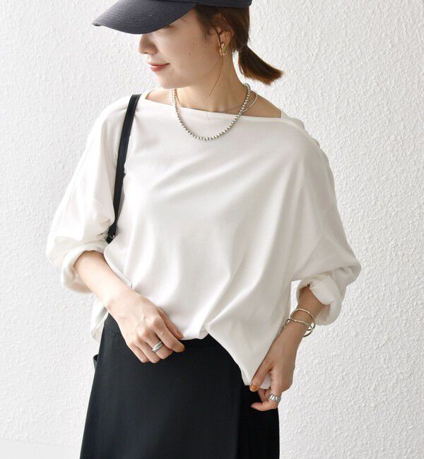 SHIPS any「SHIPS any:〈接触冷感/汗染み防止加工/洗濯機可能〉ボートネック ワイド ロンTEE」|Tシャツ・カットソー|