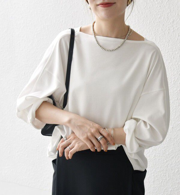 SHIPS any「SHIPS any:〈接触冷感/汗染み防止加工/洗濯機可能〉ボートネック ワイド ロンTEE」|Tシャツ・カットソー|