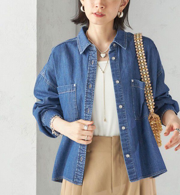 SHIPS for women「〈洗濯機可能〉ライトオンス デニム ショート シャツ」|シャツ・ブラウス|ブルー