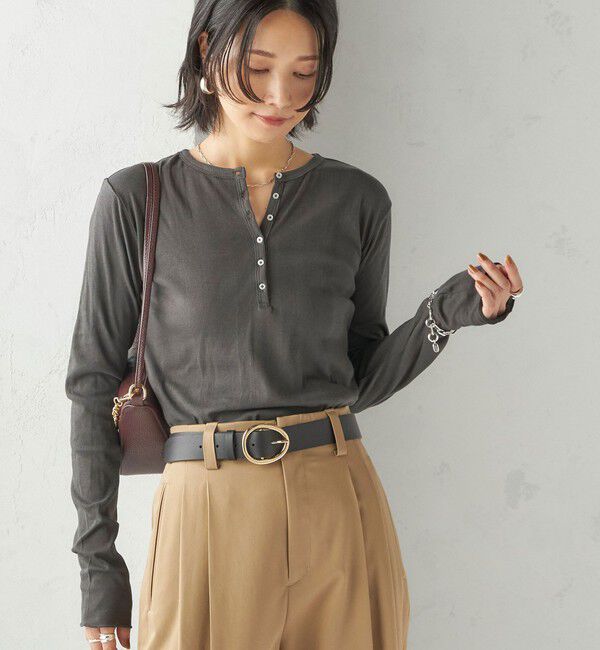 SHIPS for women「【SHIPS別注】miller: シアー ヘンリー ネック ロング スリーブ TEE」|Tシャツ・カットソー|ダークグレー