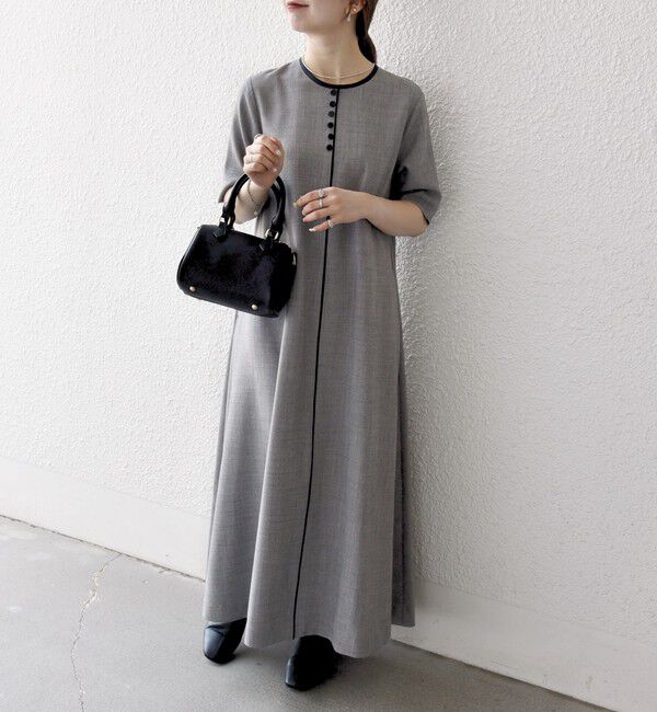 SHIPS any「SHIPS any:〈洗濯機可能〉ウーステッド パイピング ボタン フレア ワンピース」|ワンピース|