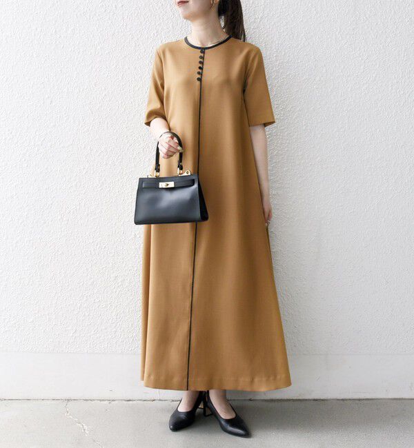 SHIPS any「SHIPS any:〈洗濯機可能〉ウーステッド パイピング ボタン フレア ワンピース」|ワンピース|