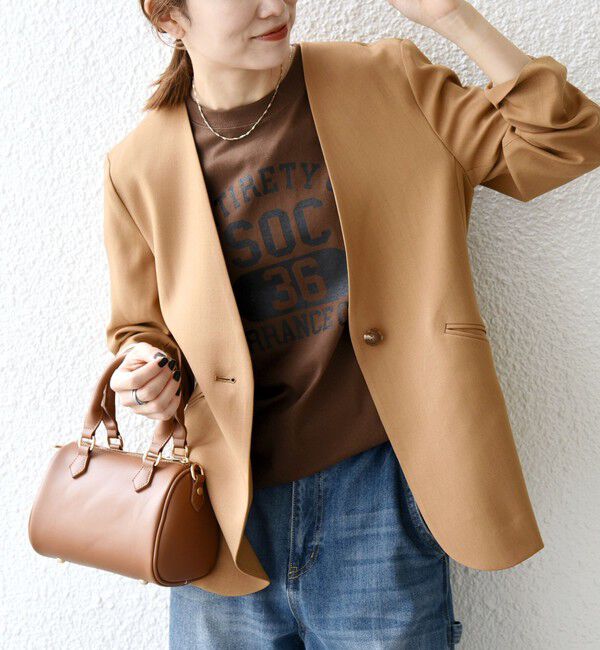 SHIPS any「SHIPS any:〈洗濯機可能〉ウーステッド Vネック ノーカラー ジャケット」|ノーカラージャケット|キャメル