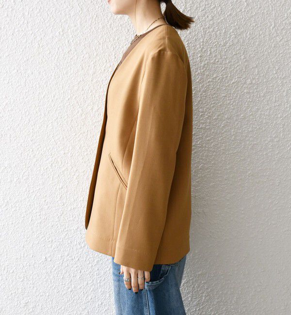 SHIPS any「SHIPS any:〈洗濯機可能〉ウーステッド Vネック ノーカラー ジャケット」|ノーカラージャケット|