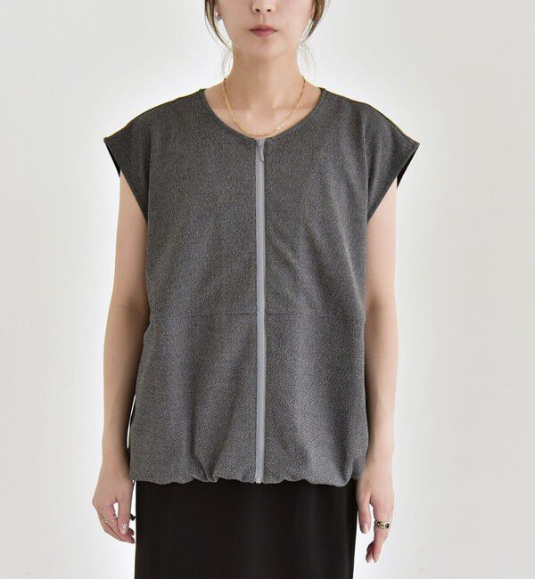 quaranciel「quaranciel:〈手洗い可能〉カット ジョーゼット ドロスト ジップ ベスト」|ベスト・ジレ|