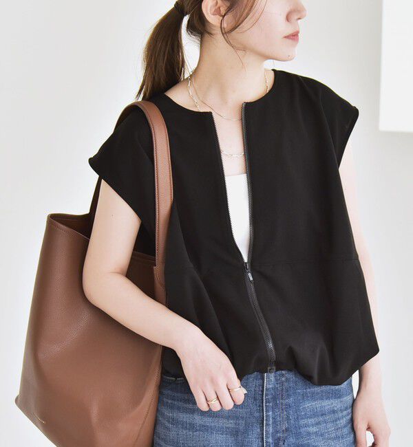 quaranciel「quaranciel:〈手洗い可能〉カット ジョーゼット ドロスト ジップ ベスト」|ベスト・ジレ|