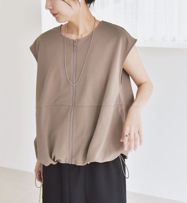 quaranciel「quaranciel:〈手洗い可能〉カット ジョーゼット ドロスト ジップ ベスト」|ベスト・ジレ|