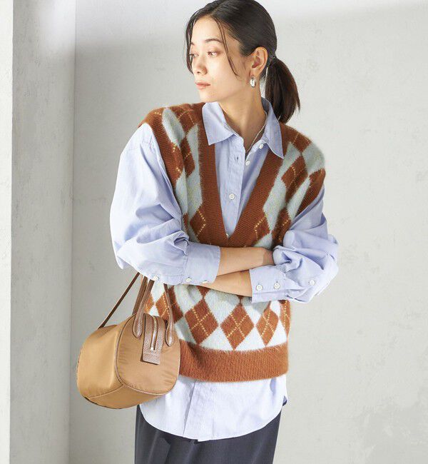 SHIPS for women「〈手洗い可能〉ディープ Vネック アーガイル ベスト」|ベスト・ジレ|