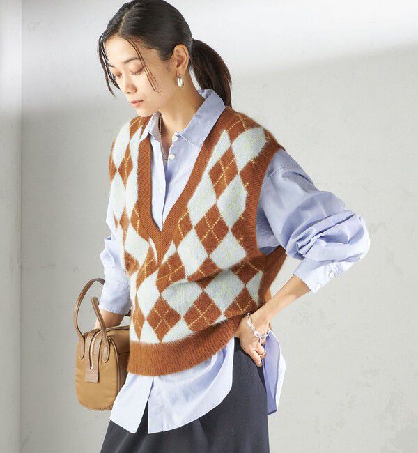 SHIPS for women「〈手洗い可能〉ディープ Vネック アーガイル ベスト」|ベスト・ジレ|