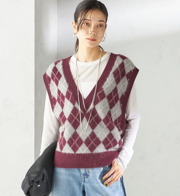 SHIPS for women「〈手洗い可能〉ディープ Vネック アーガイル ベスト」|ベスト・ジレ|