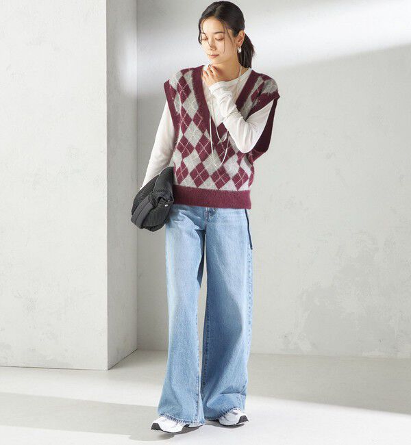 SHIPS for women「〈手洗い可能〉ディープ Vネック アーガイル ベスト」|ベスト・ジレ|