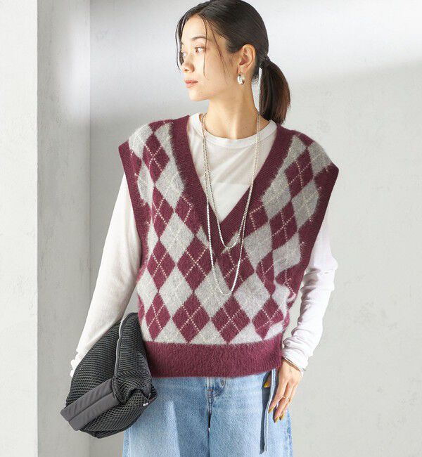 SHIPS for women「〈手洗い可能〉ディープ Vネック アーガイル ベスト」|ベスト・ジレ|