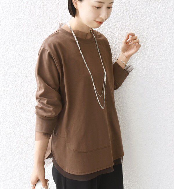 SHIPS for women「【WEB限定】チュール コンビ ラウンド カットソー」|Tシャツ・カットソー|