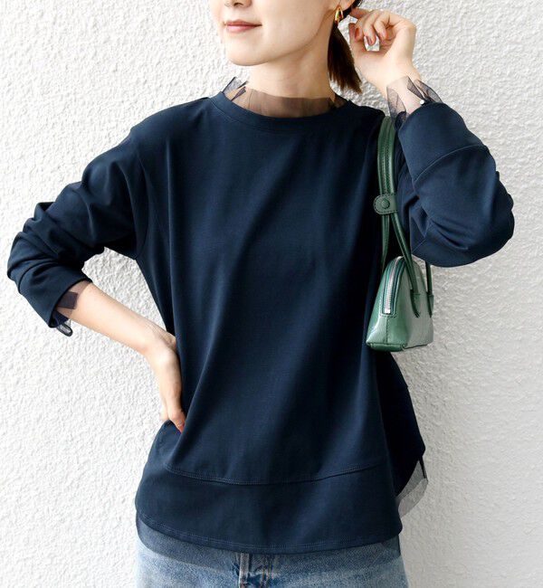SHIPS for women「【WEB限定】チュール コンビ ラウンド カットソー」|Tシャツ・カットソー|
