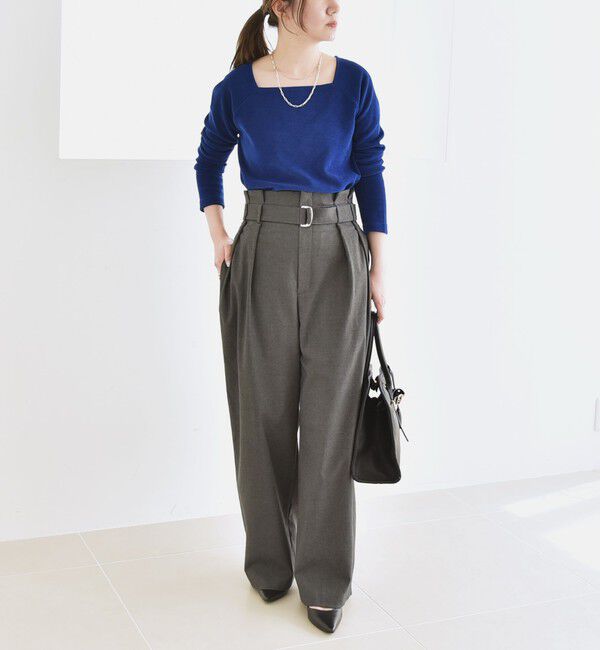 quaranciel「《一部追加予約》quaranciel:〈洗濯機可能〉ハンサム ハイウエスト ベルト ワイド パンツ」|その他|