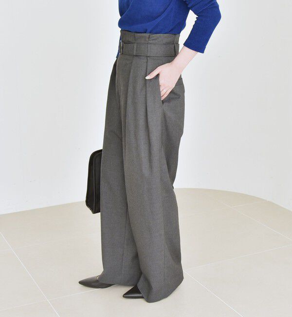quaranciel「《一部追加予約》quaranciel:〈洗濯機可能〉ハンサム ハイウエスト ベルト ワイド パンツ」|その他|
