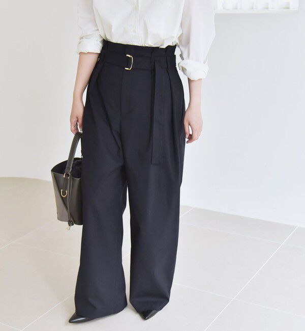 quaranciel「《一部追加予約》quaranciel:〈洗濯機可能〉ハンサム ハイウエスト ベルト ワイド パンツ」|その他|