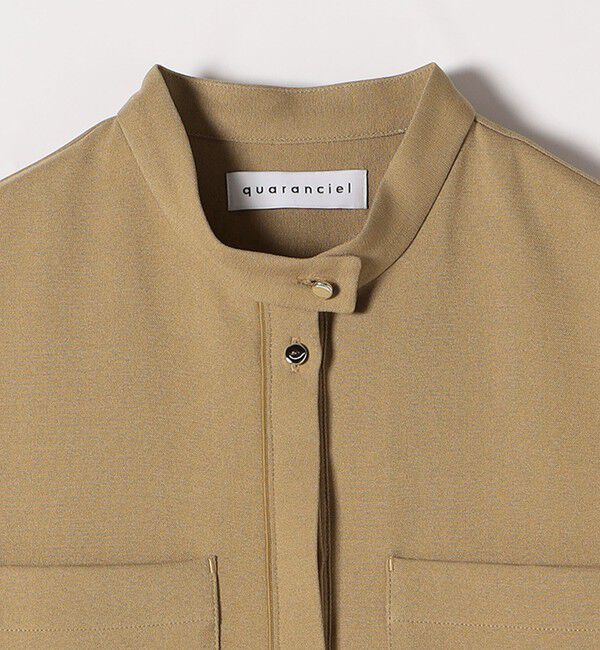 quaranciel「quaranciel:〈洗濯機可能〉ダブルクロス スタンドカラー ポケット シャツ ワンピース」|ワンピース|