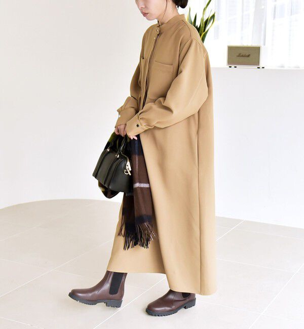 quaranciel「quaranciel:〈洗濯機可能〉ダブルクロス スタンドカラー ポケット シャツ ワンピース」|ワンピース|