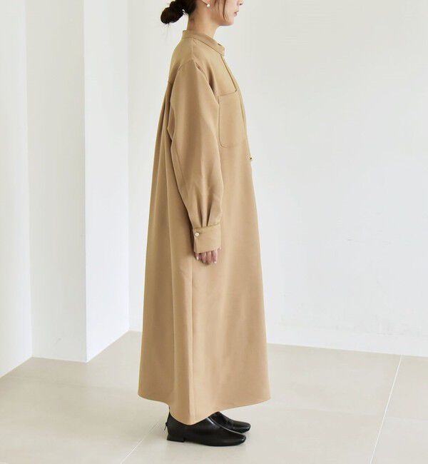 quaranciel「quaranciel:〈洗濯機可能〉ダブルクロス スタンドカラー ポケット シャツ ワンピース」|ワンピース|