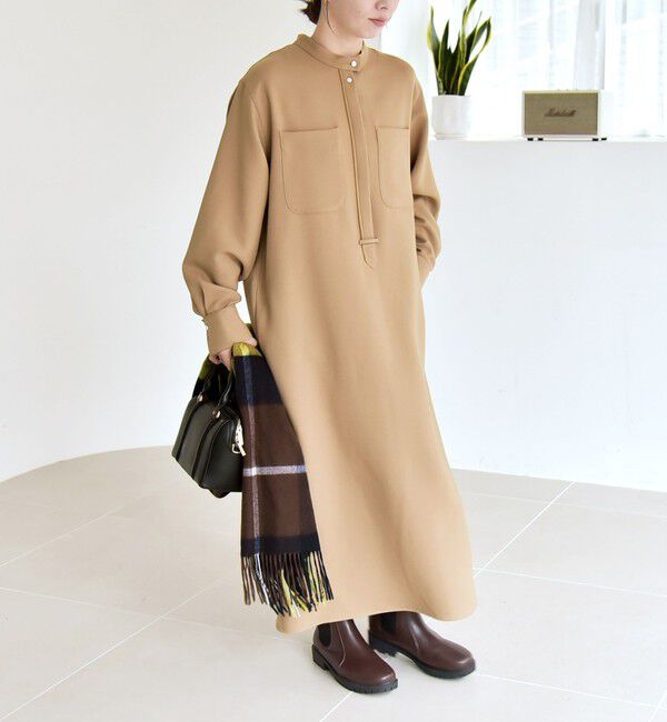 quaranciel「quaranciel:〈洗濯機可能〉ダブルクロス スタンドカラー ポケット シャツ ワンピース」|ワンピース|