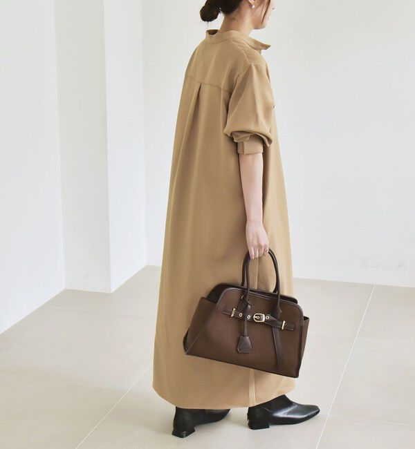 quaranciel「quaranciel:〈洗濯機可能〉ダブルクロス スタンドカラー ポケット シャツ ワンピース」|ワンピース|