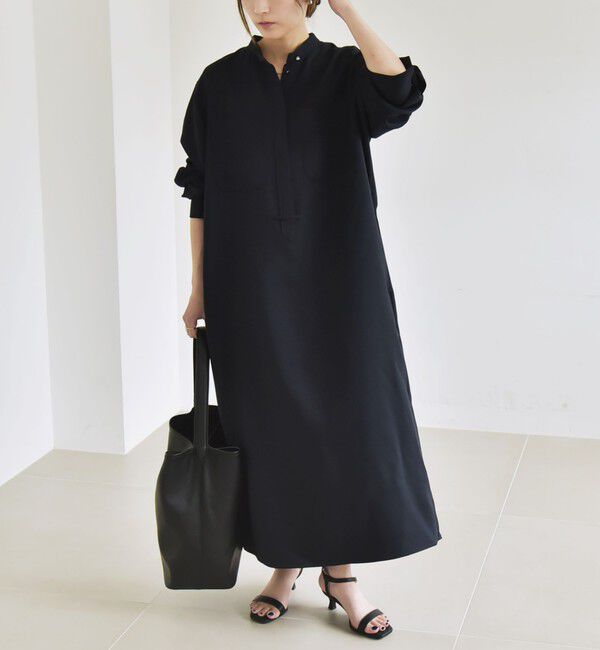 quaranciel「quaranciel:〈洗濯機可能〉ダブルクロス スタンドカラー ポケット シャツ ワンピース」|ワンピース|