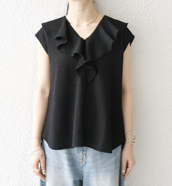 SHIPS any「SHIPS any:〈洗濯機可能〉シアー ジャージー ラッフル フレンチ カット ブラウス」|シャツ・ブラウス|