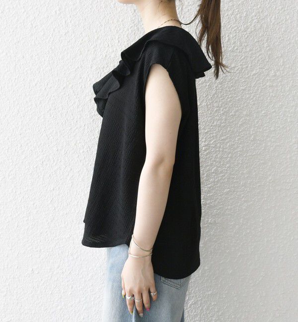 SHIPS any「SHIPS any:〈洗濯機可能〉シアー ジャージー ラッフル フレンチ カット ブラウス」|シャツ・ブラウス|