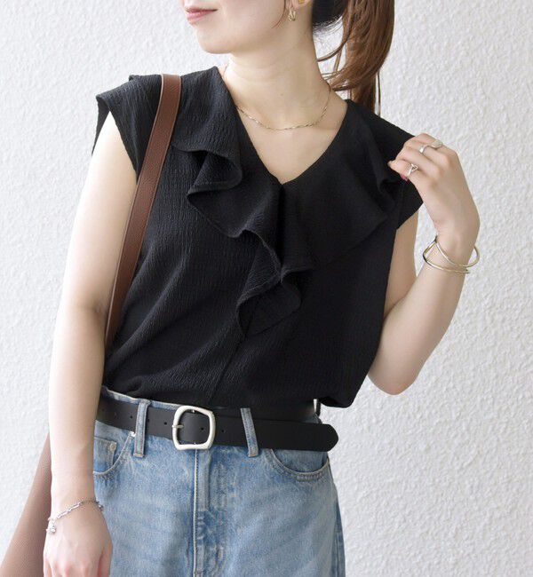 SHIPS any「SHIPS any:〈洗濯機可能〉シアー ジャージー ラッフル フレンチ カット ブラウス」|シャツ・ブラウス|