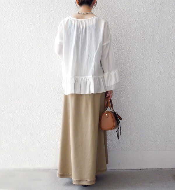 SHIPS any「SHIPS any:〈洗濯機可能〉コットン モス ラッフル フリル キーネック ブラウス」|シャツ・ブラウス|