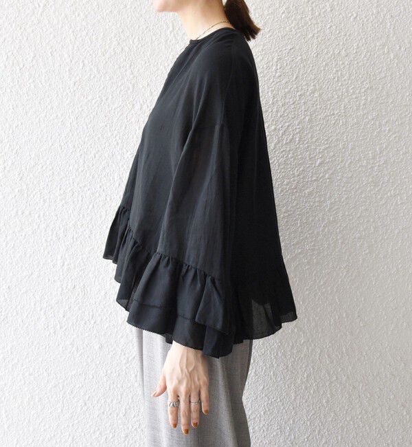 SHIPS any「SHIPS any:〈洗濯機可能〉コットン モス ラッフル フリル キーネック ブラウス」|シャツ・ブラウス|