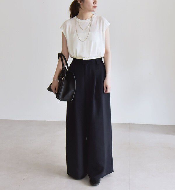 quaranciel「quaranciel:〈洗濯機可能〉ダブルクロス ウエスト ライン タック ワイド パンツ」|その他|