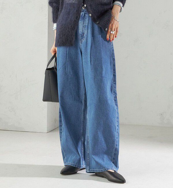 SHIPS for women「〈洗濯機可能〉2タック カーブ デニム パンツ」|デニム|