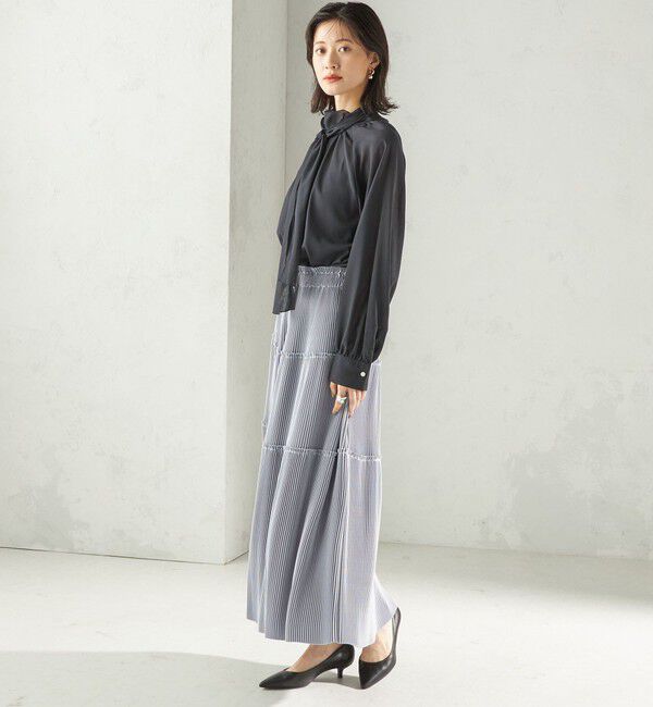 SHIPS for women「〈手洗い可能〉ウール混 シアー ボイル リボン ブラウス」|シャツ・ブラウス|