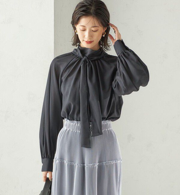 SHIPS for women「〈手洗い可能〉ウール混 シアー ボイル リボン ブラウス」|シャツ・ブラウス|