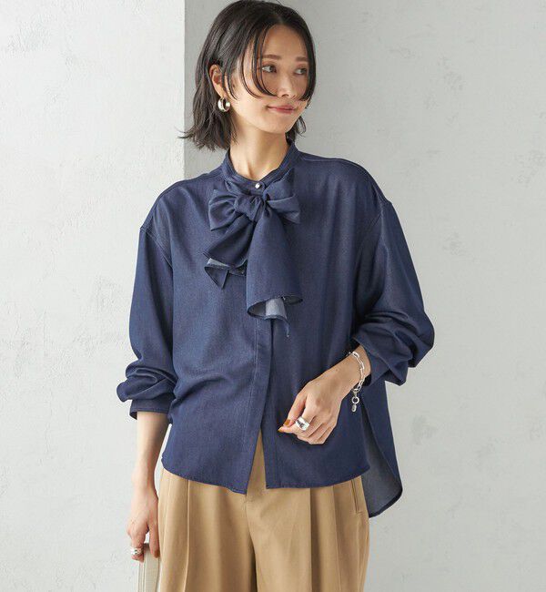 SHIPS for women「〈手洗い可能〉デニム ライク リボン タイ ブラウス」|シャツ・ブラウス|
