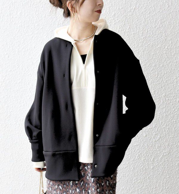 SHIPS any「【WEB限定】SHIPS any:〈洗濯機可能〉ダンボール コクーン ノーカラー コート」|ノーカラージャケット|ブラック