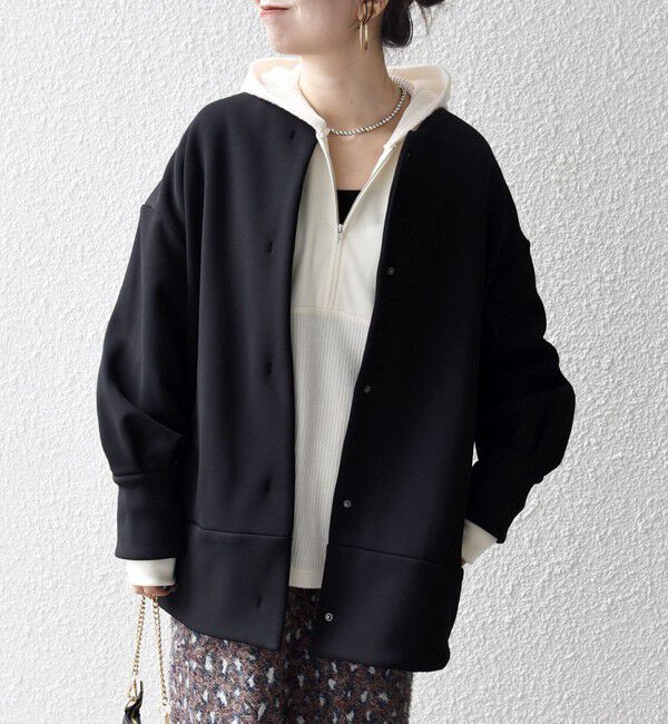 SHIPS any「【WEB限定】SHIPS any:〈洗濯機可能〉ダンボール コクーン ノーカラー コート」|ノーカラージャケット|