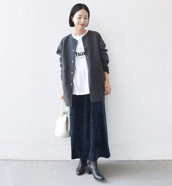 SHIPS for women「セミ 梳毛 配色 リバーシブル ノーカラー ショート コート」|ノーカラーコート|