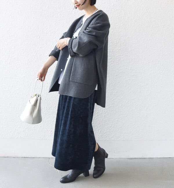 SHIPS for women「セミ 梳毛 配色 リバーシブル ノーカラー ショート コート」|ノーカラーコート|