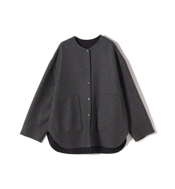 SHIPS for women「セミ 梳毛 配色 リバーシブル ノーカラー ショート コート」|ノーカラーコート|