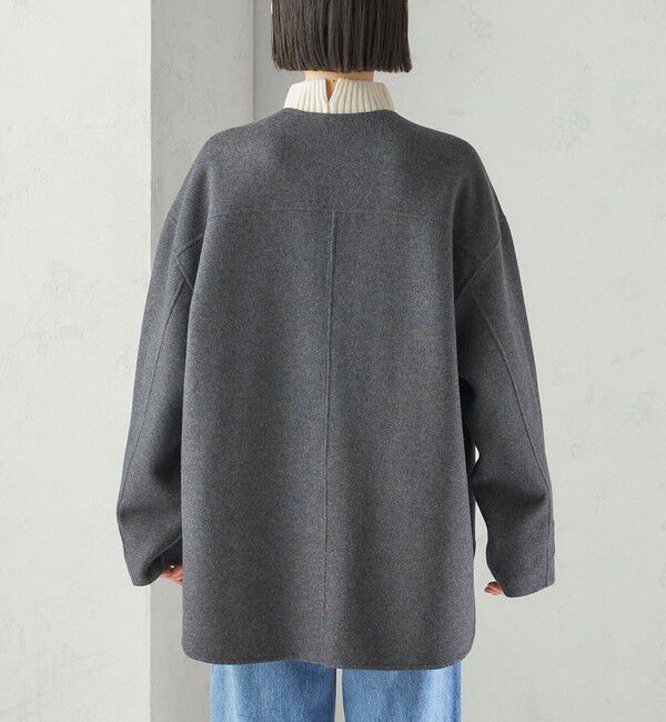 SHIPS for women「セミ 梳毛 配色 リバーシブル ノーカラー ショート コート」|ノーカラーコート|