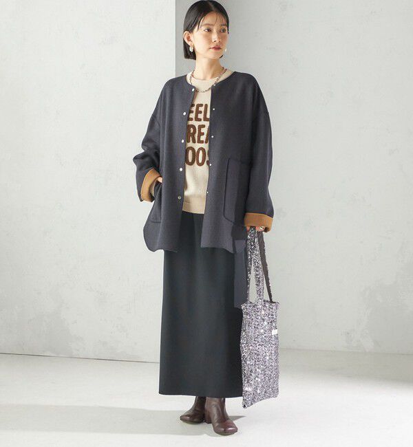 SHIPS for women「セミ 梳毛 配色 リバーシブル ノーカラー ショート コート」|ノーカラーコート|