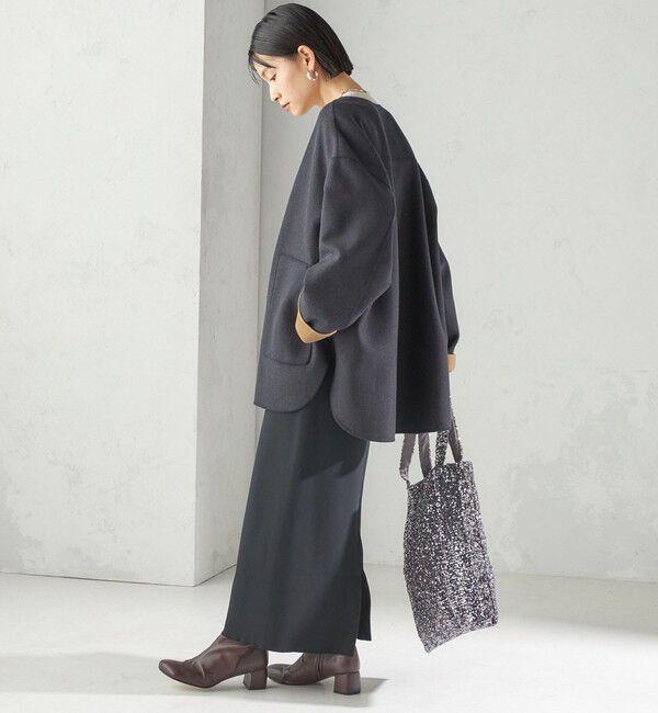 SHIPS for women「セミ 梳毛 配色 リバーシブル ノーカラー ショート コート」|ノーカラーコート|