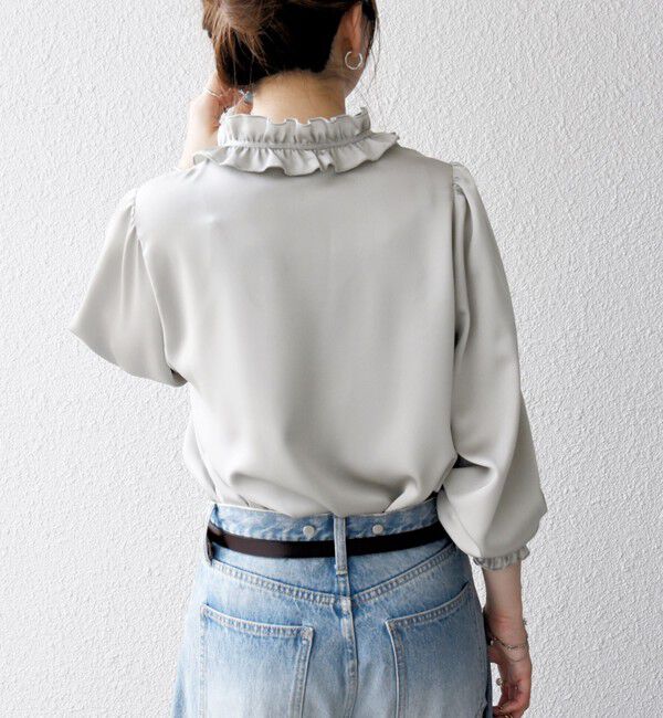 SHIPS any「《追加予約》SHIPS any:〈洗濯機可能〉サテン フリル カラー リボン シャツ ブラウス」|シャツ・ブラウス|